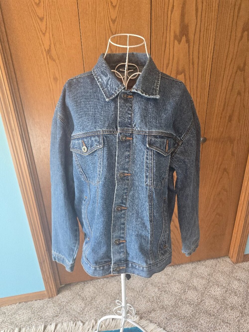 Arizona Jean Co Men’s Medium Denim Trucker Jacket Blue 100% Cotton